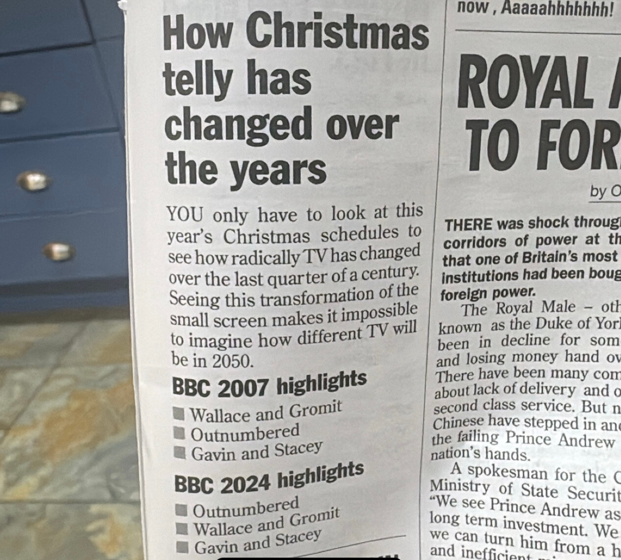 Private Eye, BBC 2007 Highlights: Wallace and Gromit, Outnumbered, Gavin and Stacey. BBC 2024 Highlights: Outnumbered, Wallace and Gromit, Gavin and Stacy. 